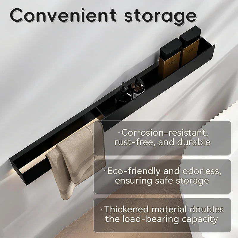 Black Bar-Shaped Stainless Steel Storage Towel Rack